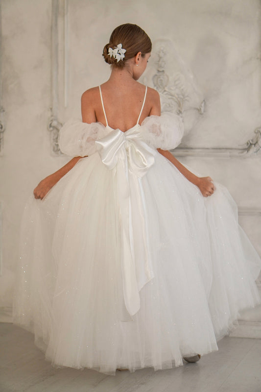 Robe de cérémonie fille blanche en tulle Rosa Blue Dresses