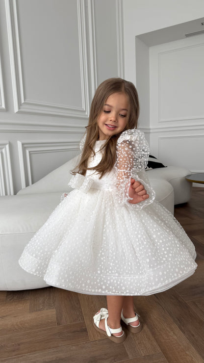 Robe Cérémonie Fille Blanche à Pois| Baptême Mariage |Ella