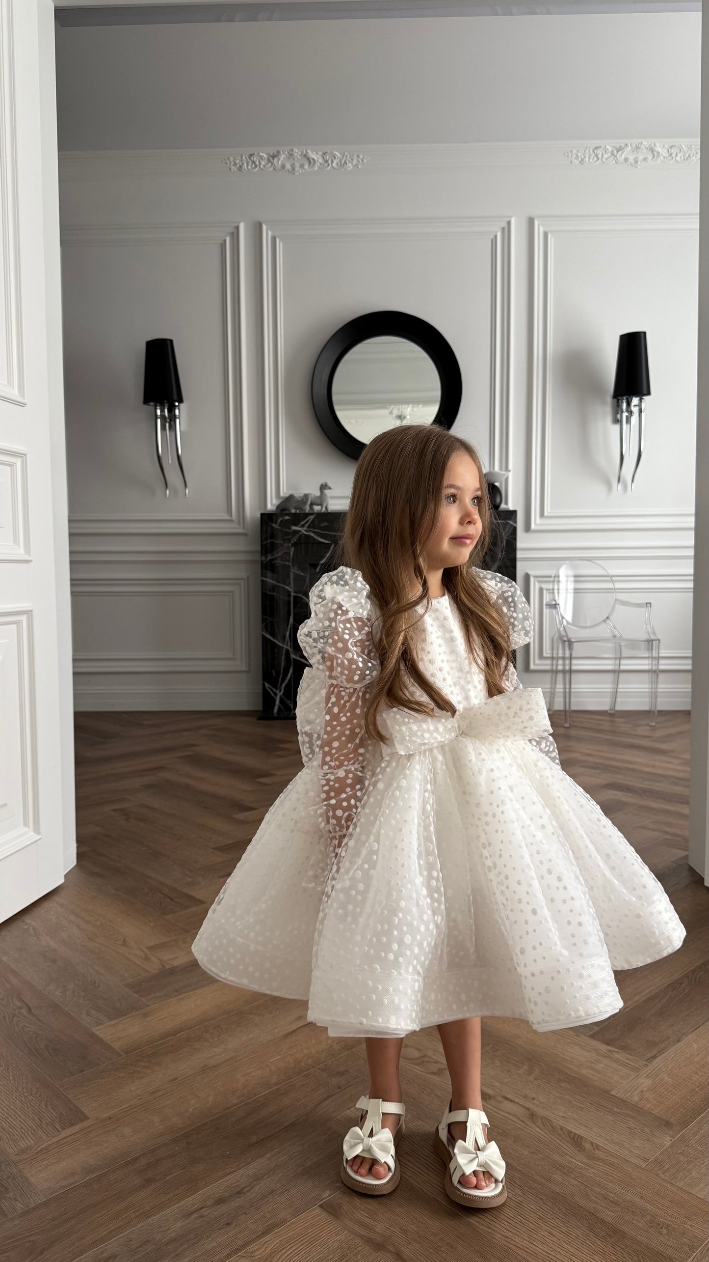 Robe Cérémonie Fille Blanche à Pois| Baptême Mariage |Ella