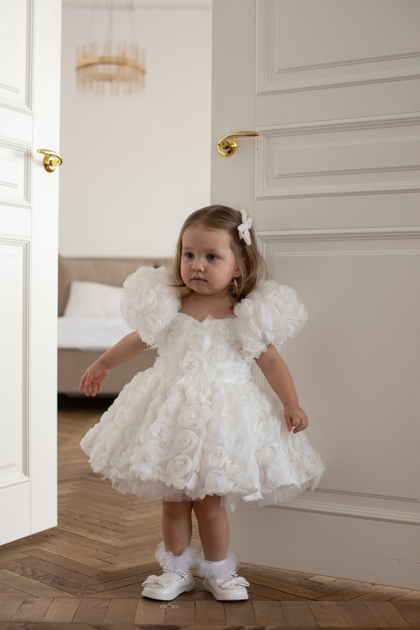 Robe fille blanche 3D fleur Fille bapteme