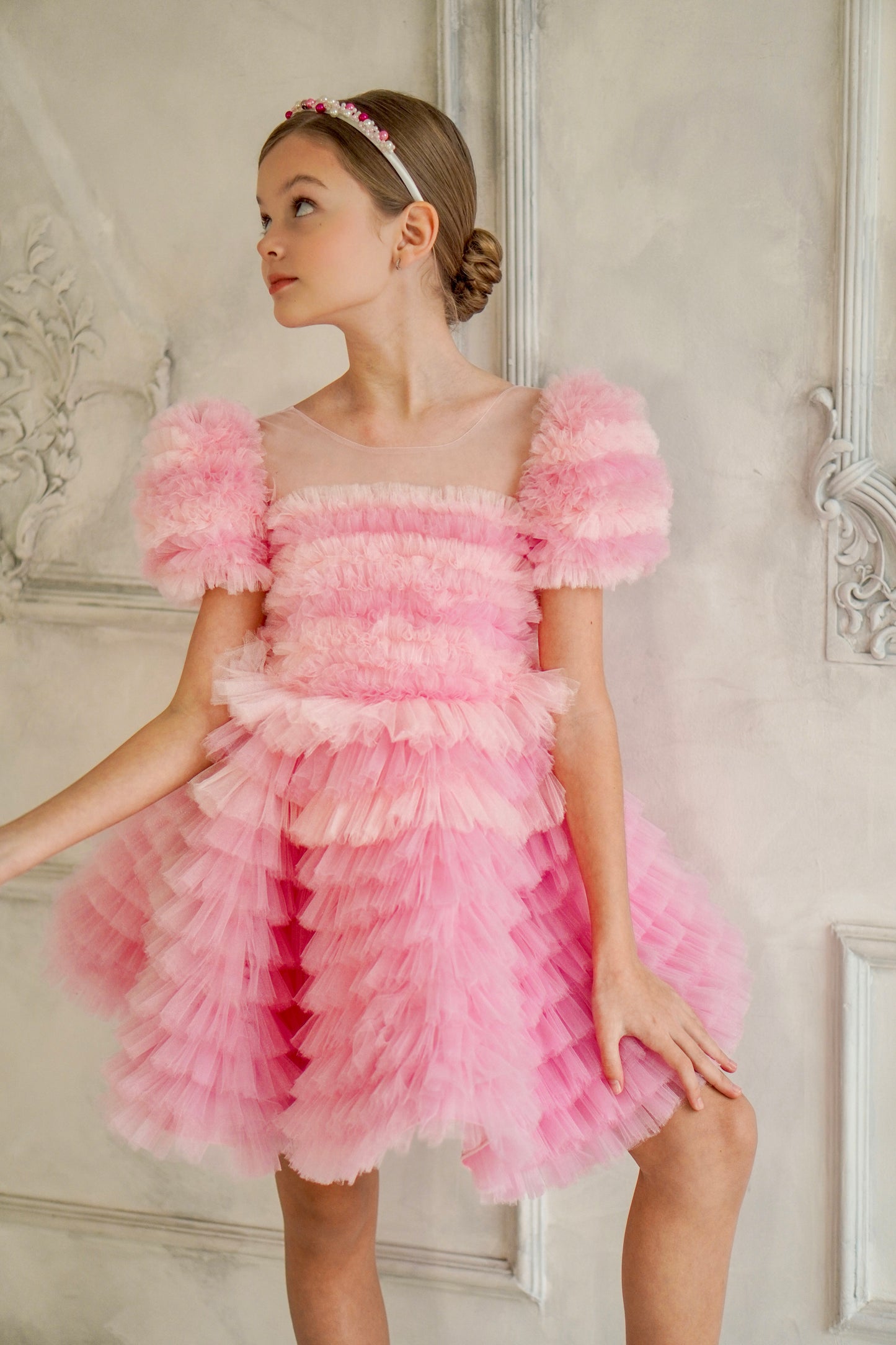 Robe  malaika  en rose tulle ruffle 