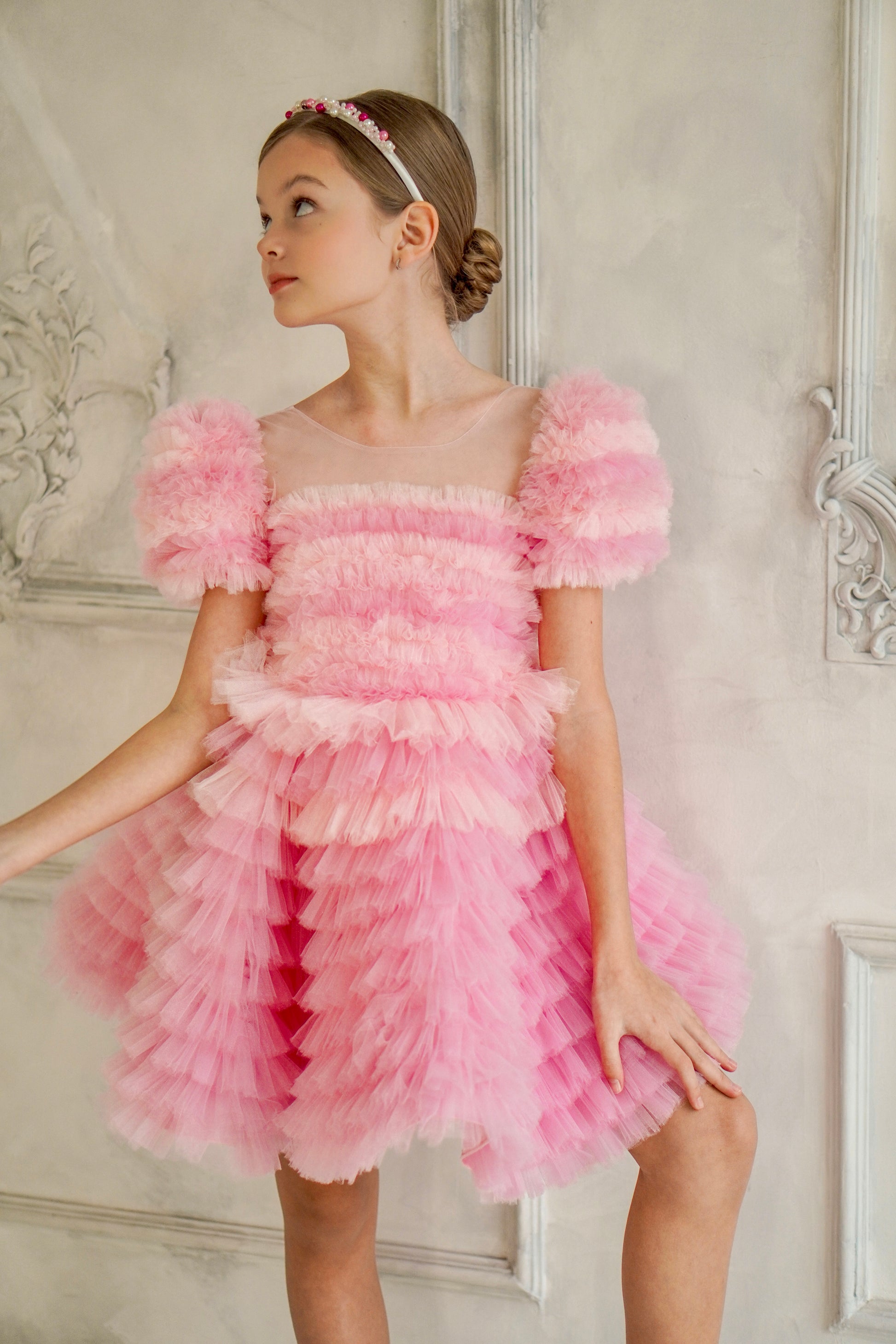 Robe  malaika  en rose tulle ruffle 