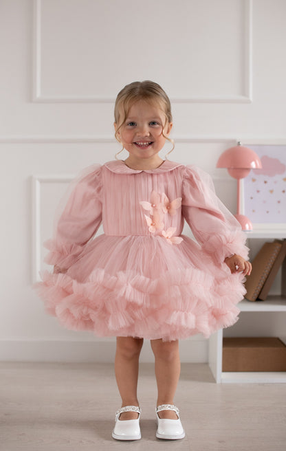 Robe princesse en tulle froufrou avec volume structuré et manches bouffantes