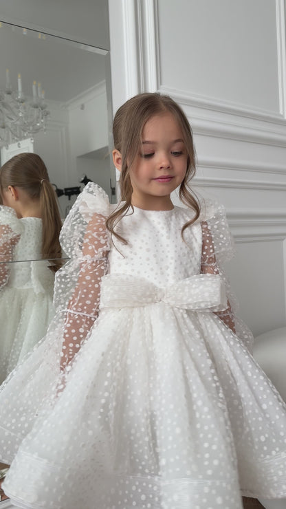 Robe Cérémonie Fille Blanche à Pois| Baptême Mariage |Ella