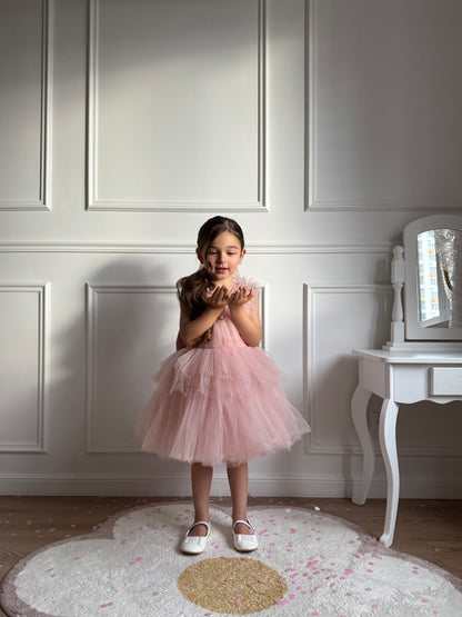 robe cérémonie enfant bois de rose tulle chic avec perles
