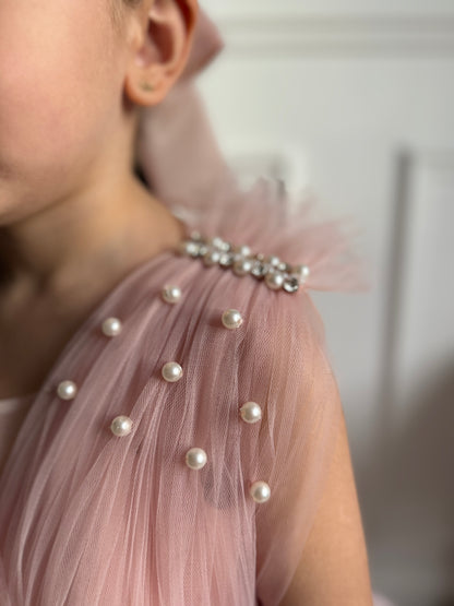 robe mariage fille tulle bois de rose perles bretelles élégante